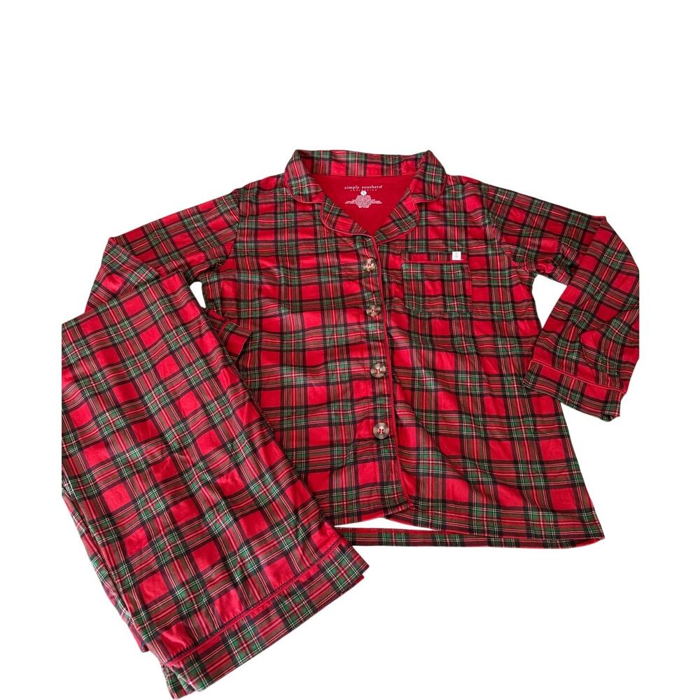 Simply Southern Red Plaid Flannel Holiday Pajamas 2 Piece Size Small